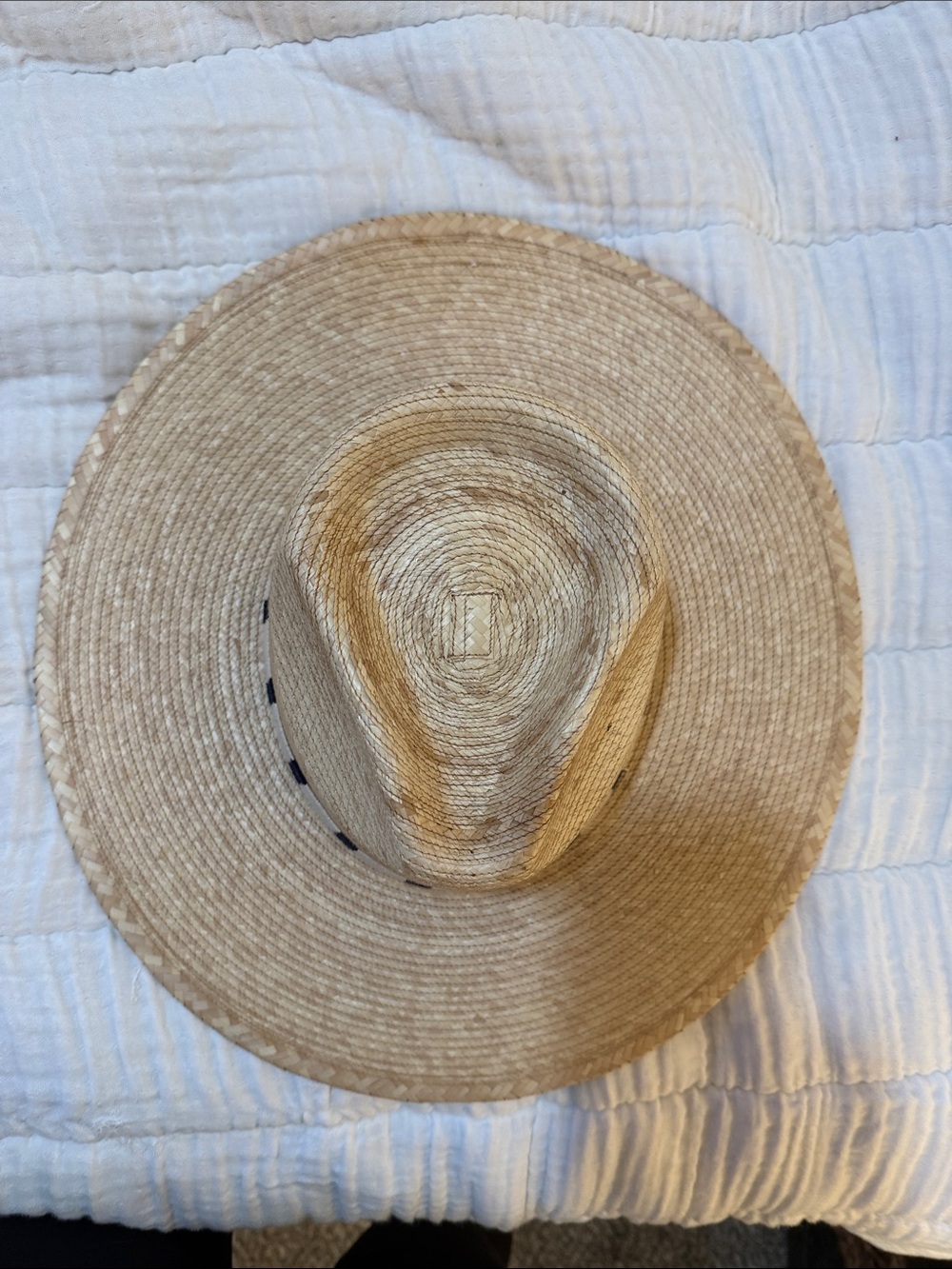 Women’s Natural Straw Wide-Brim Hat with Black Stripe Band - Picture 2 of 7